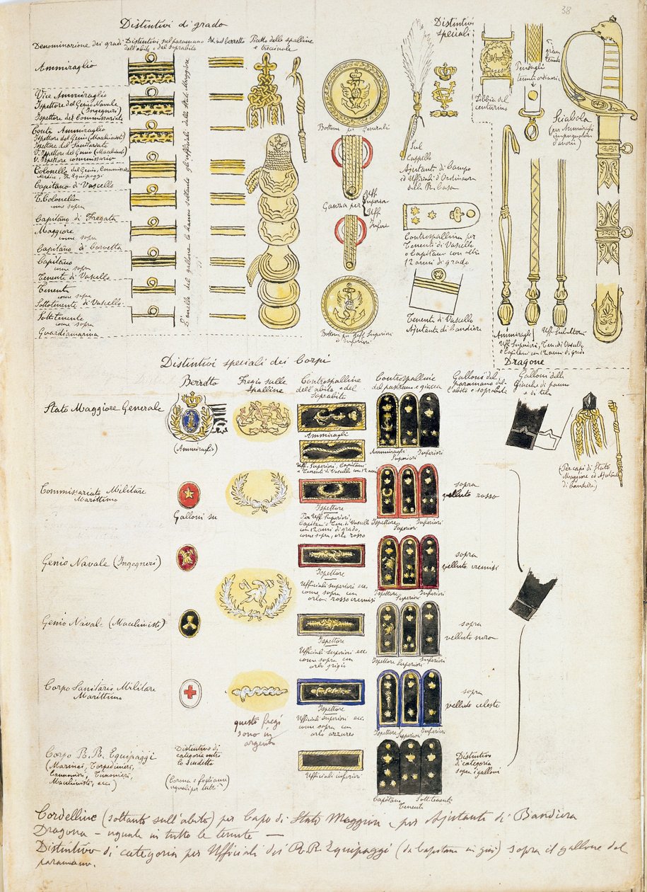 Badges of Royal Navy of Kingdom of Italy, color plate by Quinto Cenni بواسطة كوينتو سيني