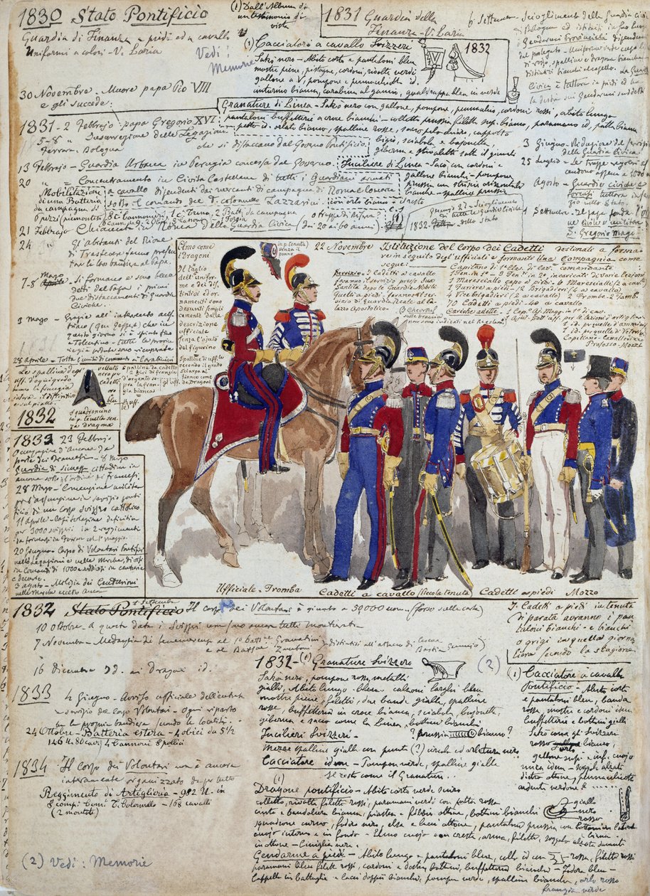 Officers and cadets on foot and on horseback, Papal States uniforms بواسطة كوينتو سيني