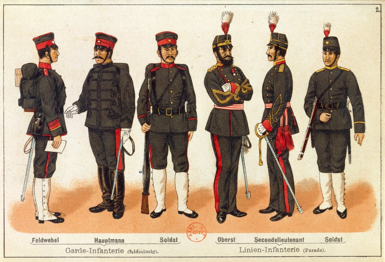 Sino-Japanese War - Uniforms of Japanese army, engraving, Leipzig بواسطة كوينتو سيني