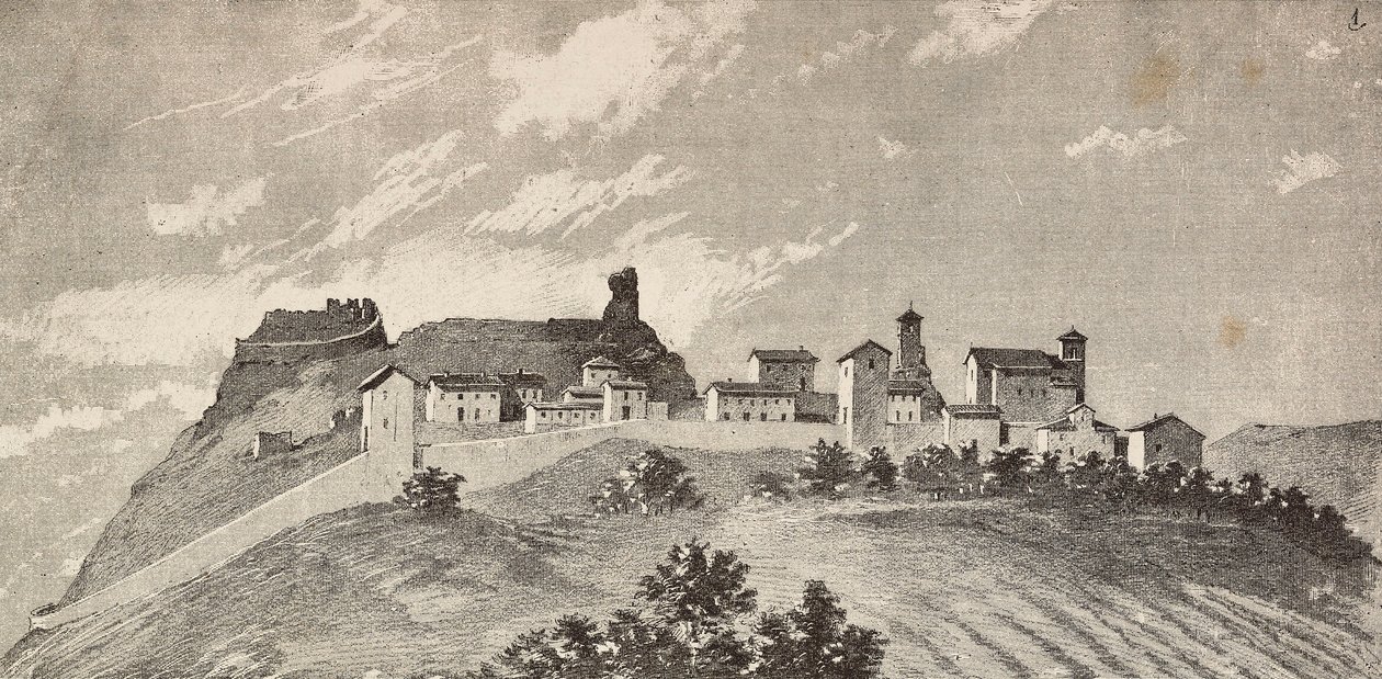 بلدة سان جيوفاني في الجليل بإيطاليا ، نقش من رسم كوينتو سيني ورسم أوليسي توبي ، من L'Illustrazione Italiana ، السنة 12 ، العدد 28 ، 12 يوليو بواسطة كوينتو سيني
