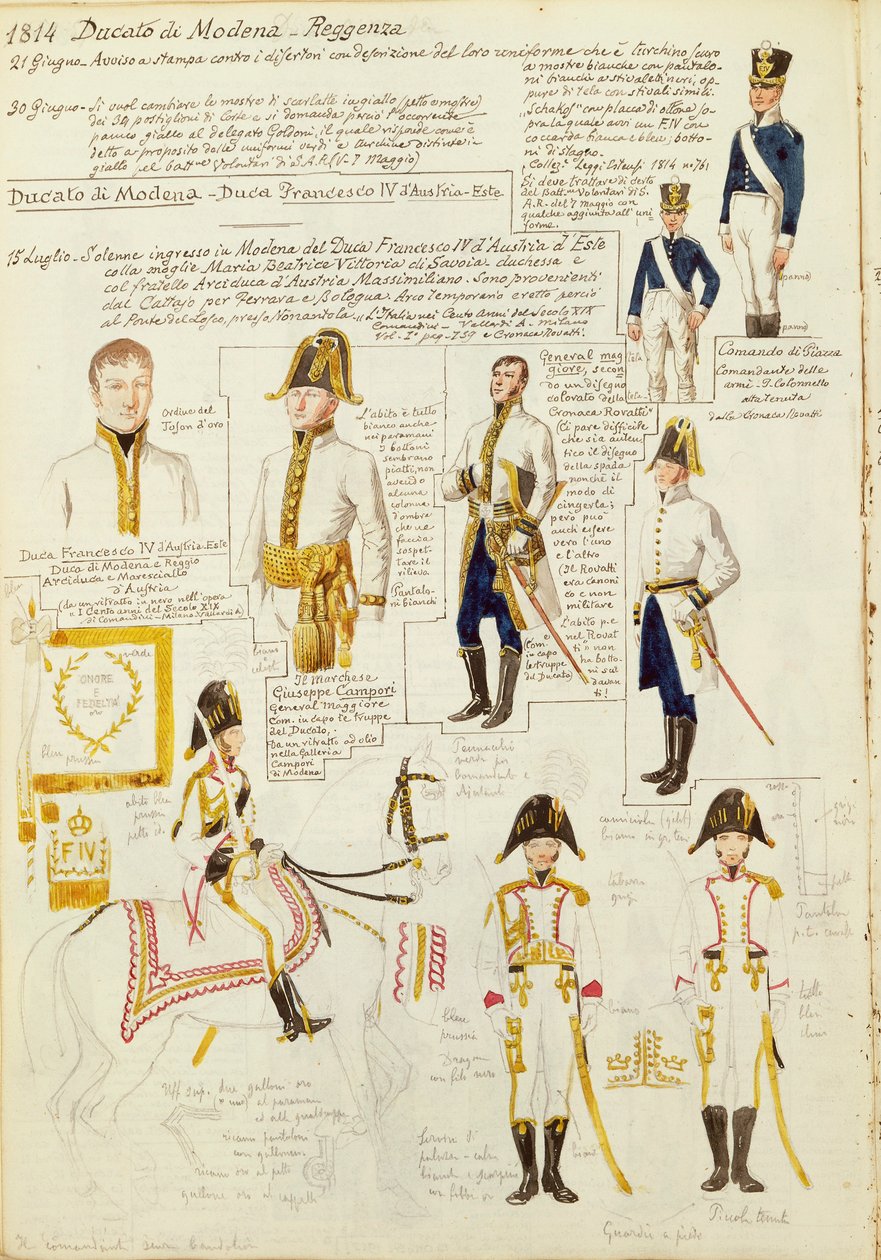 Uniforms of Duchy of Modena, by Quinto Cenni, color plate بواسطة كوينتو سيني