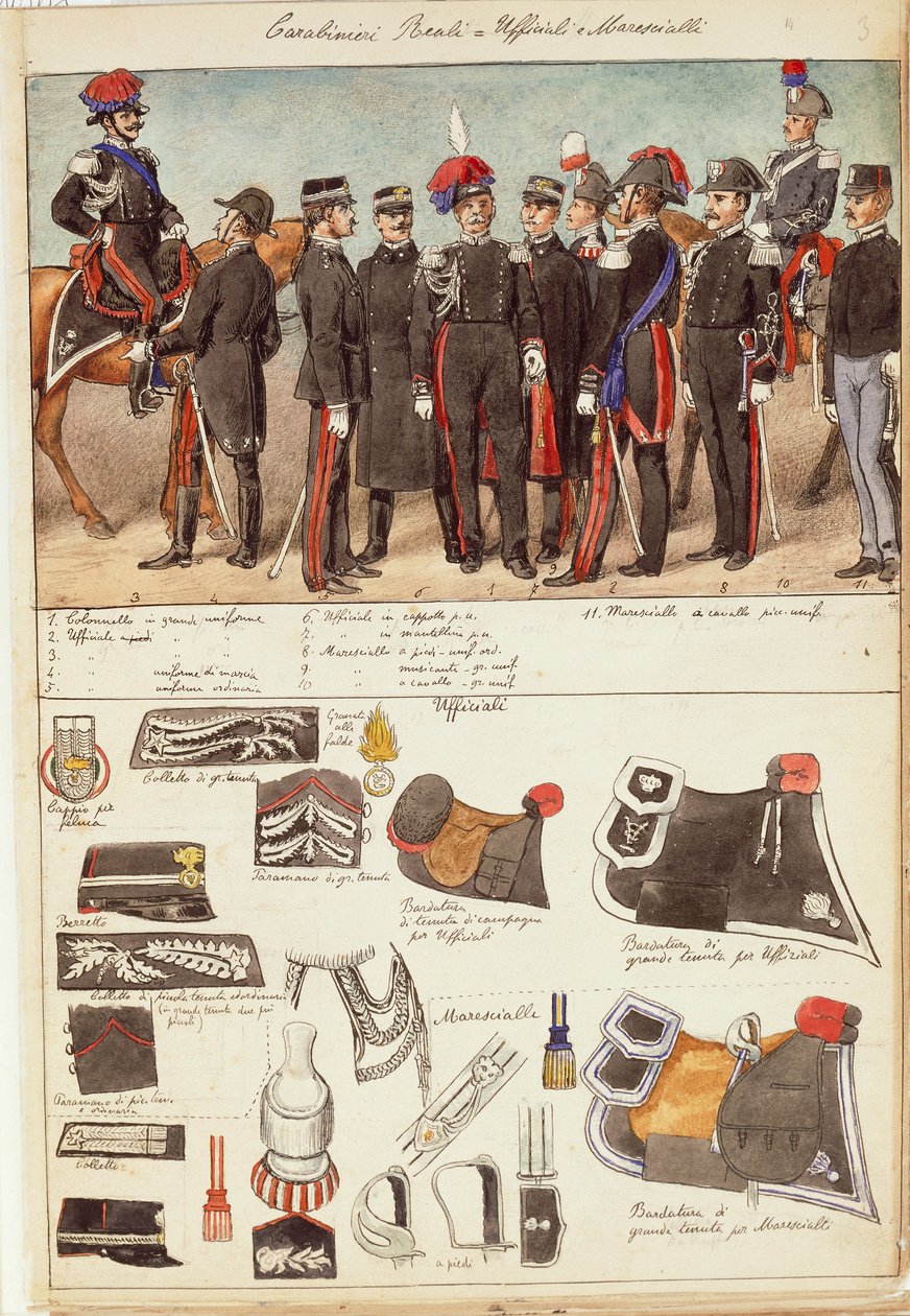 زي Royal Carabinieri والضباط وضباط الصف من مملكة إيطاليا ، لوحة ملونة من Quinto Cenni بواسطة كوينتو سيني