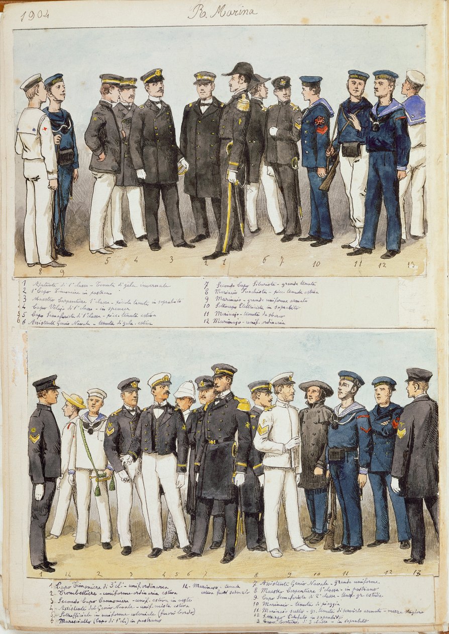 Uniforms of Royal Navy of Kingdom of Italy, color plate by Quinto Cenni بواسطة كوينتو سيني