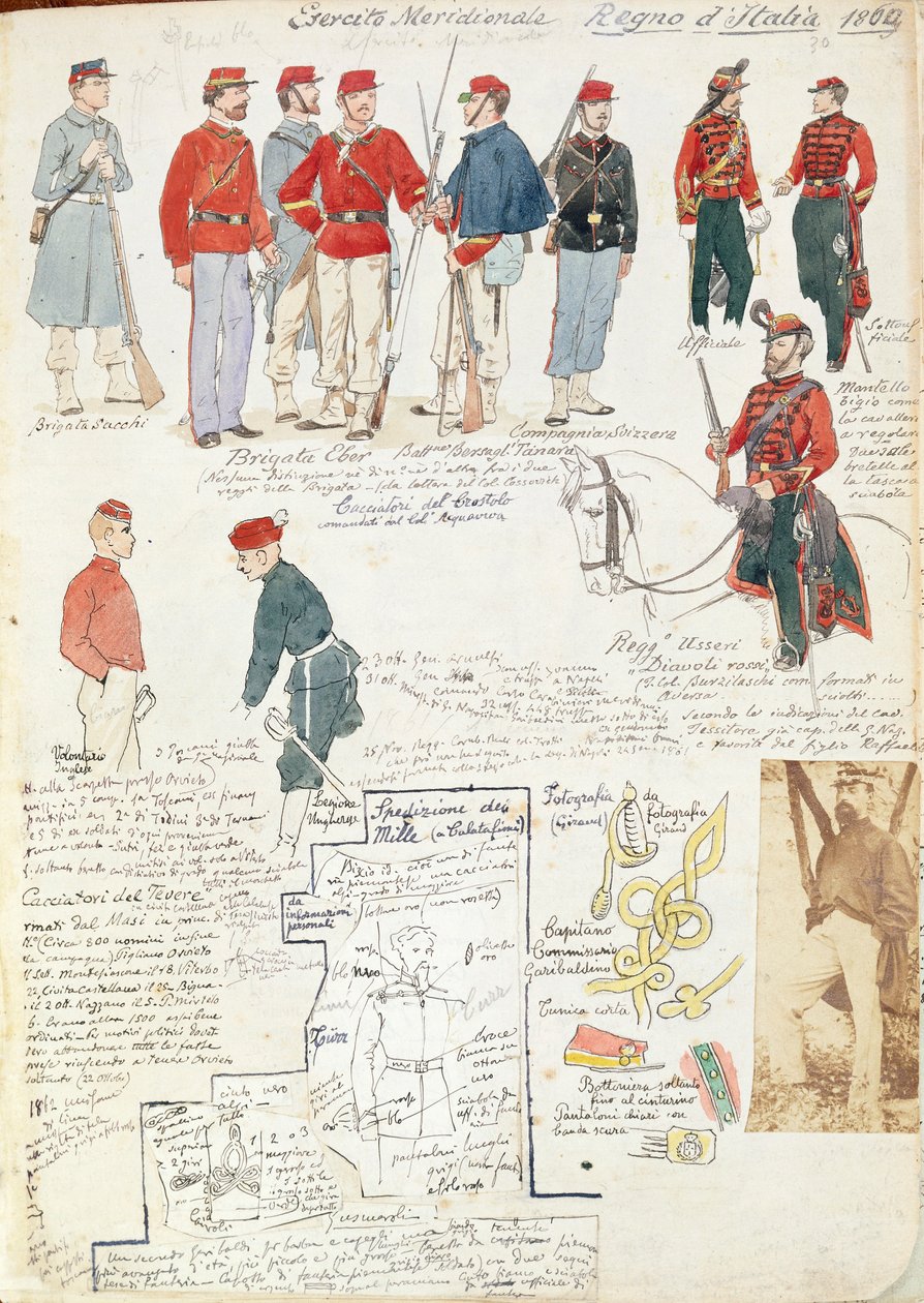 Uniforms of Southern Italy army of provisional government by Quinto Cenni, color plate بواسطة كوينتو سيني
