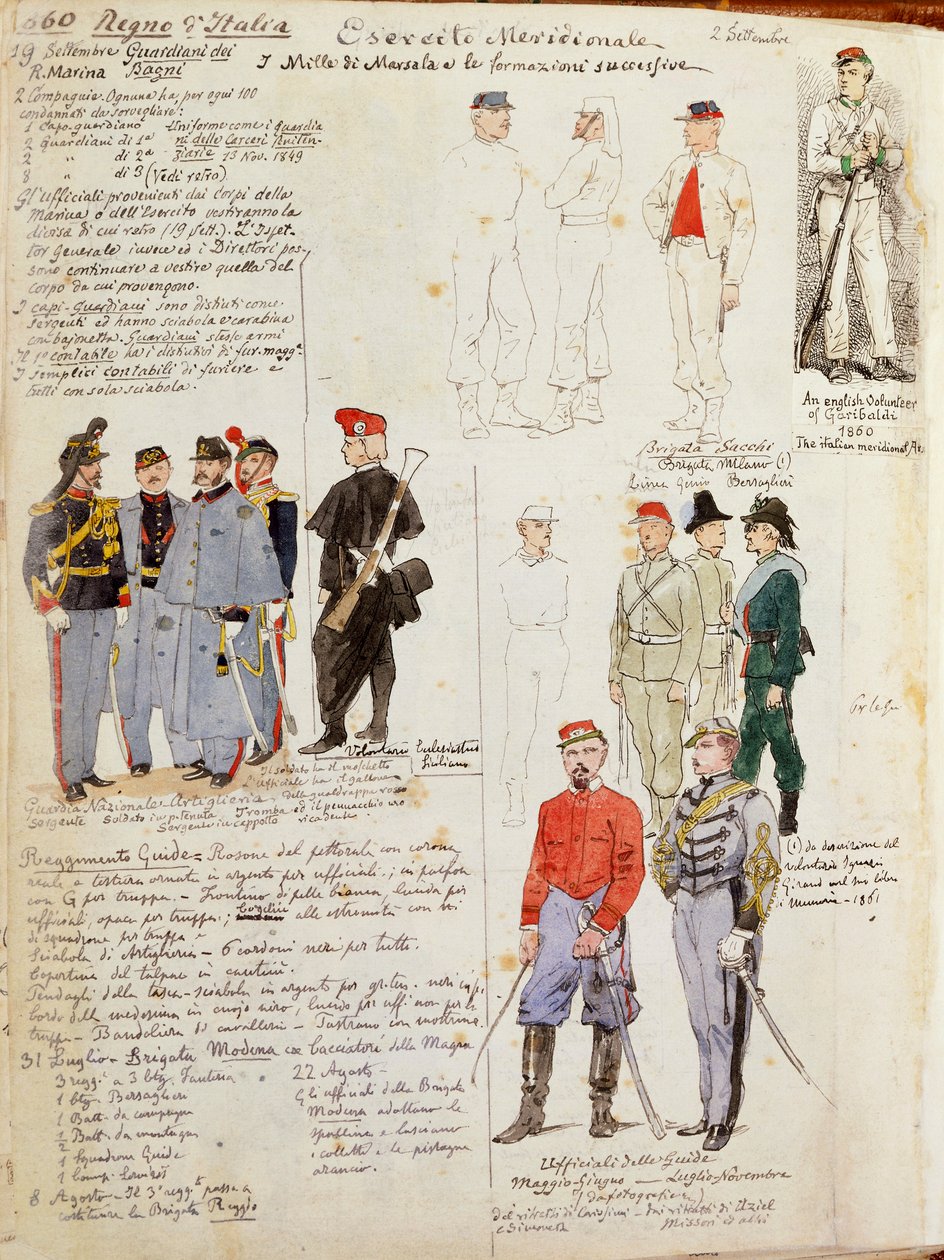 Uniforms of Southern Italy army of provisional government by Quinto Cenni, color plate بواسطة كوينتو سيني