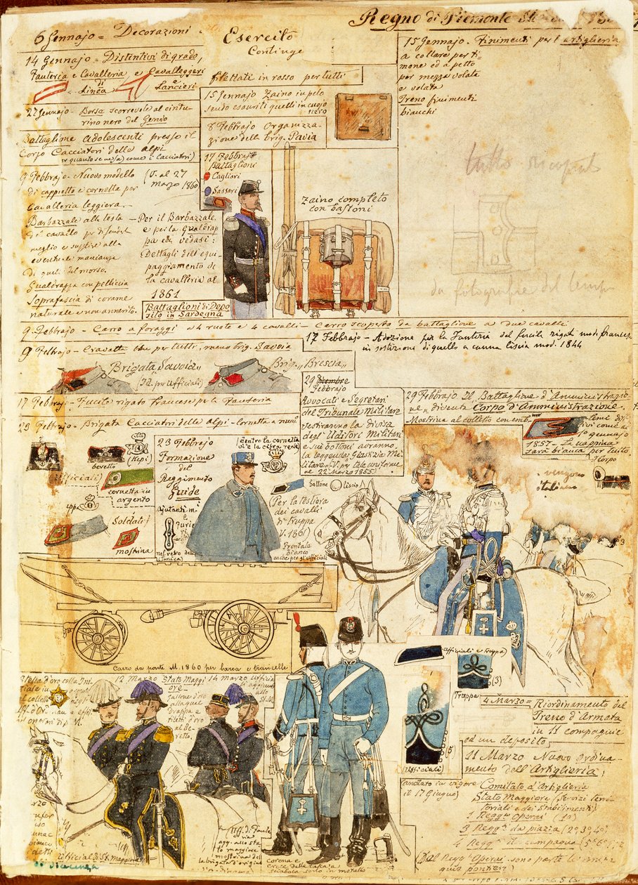 Uniforms of army of Kingdom of Sardinia, color plate by Quinto Cenni بواسطة كوينتو سيني