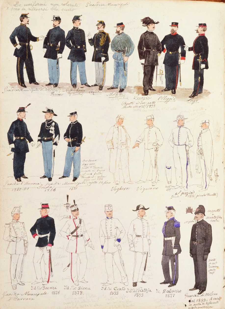 Uniforms of municipal guards of Kingdom of Italy by Quinto Cenni, color plate بواسطة كوينتو سيني