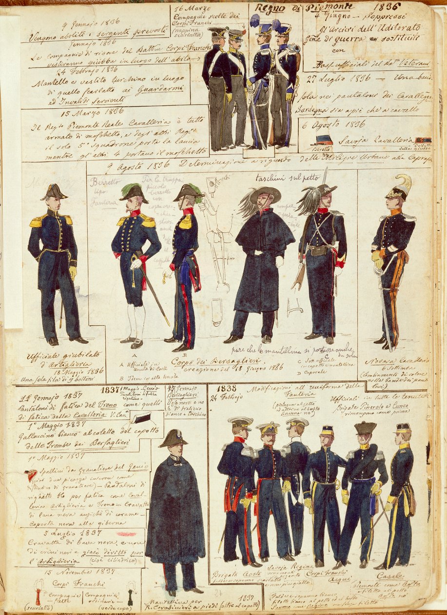 Uniforms of the Piedmontese army between 1836 and 1886. Color plate by Cenni Quinto بواسطة كوينتو سيني
