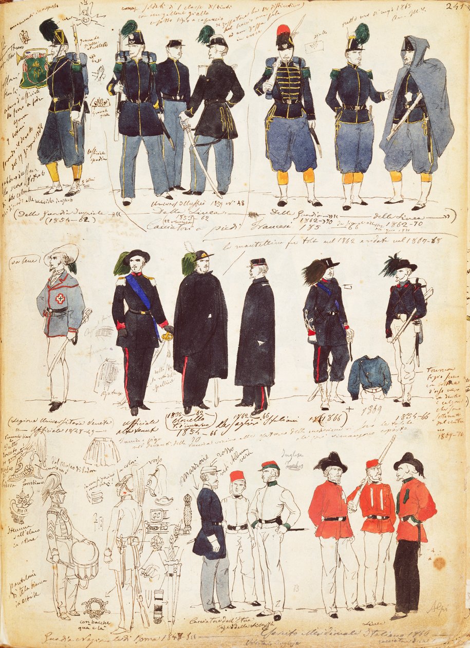 Various Italian uniforms in common use between 1847 and 1870 by Quinto Cenni, color plate بواسطة كوينتو سيني