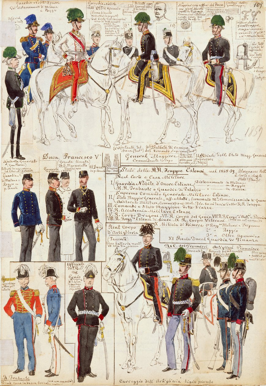 Various uniforms of Duchy of Modena by Quinto Cenni, color plate بواسطة كوينتو سيني