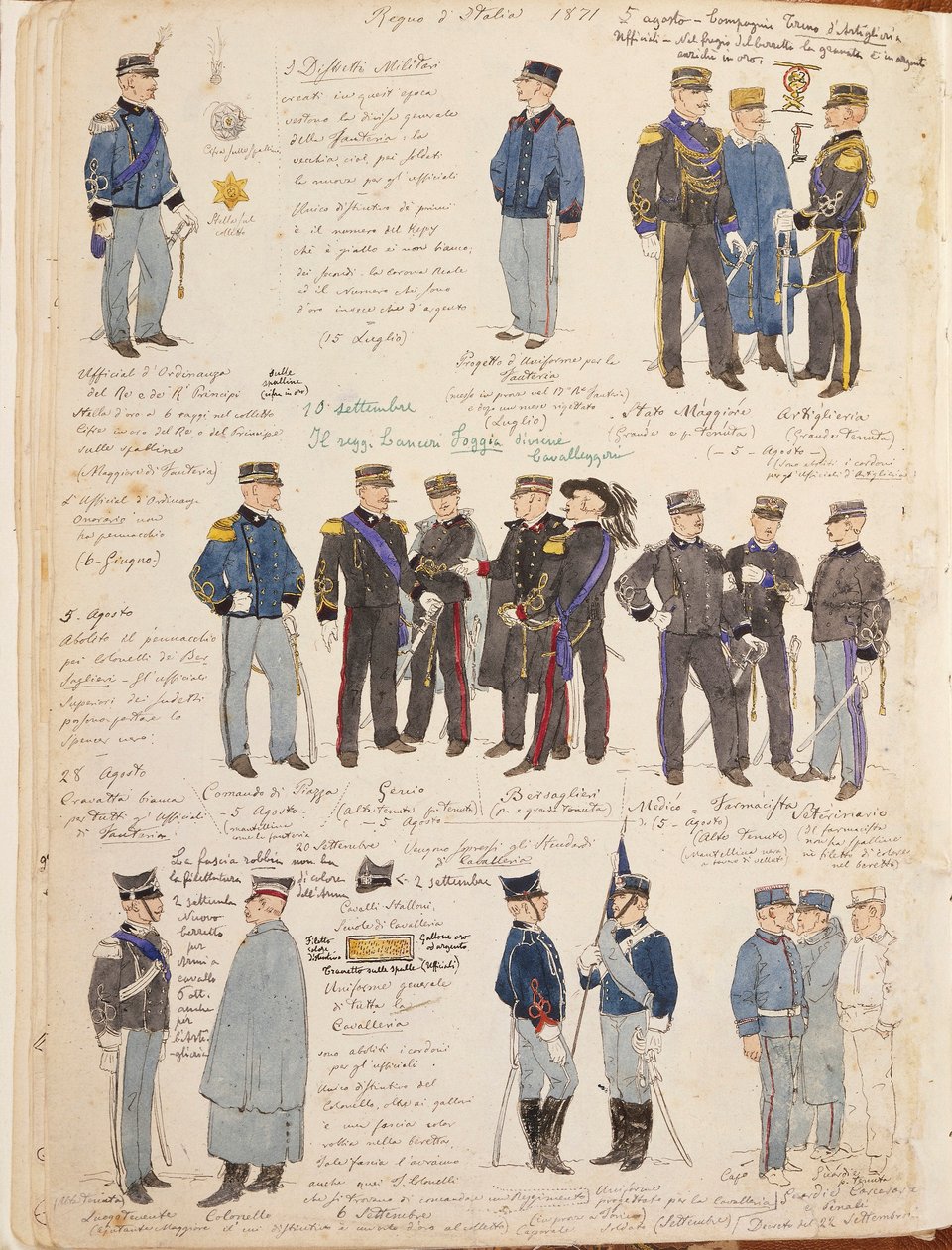 Various uniforms of Kingdom of Italy by Quinto Cenni, color plate بواسطة كوينتو سيني