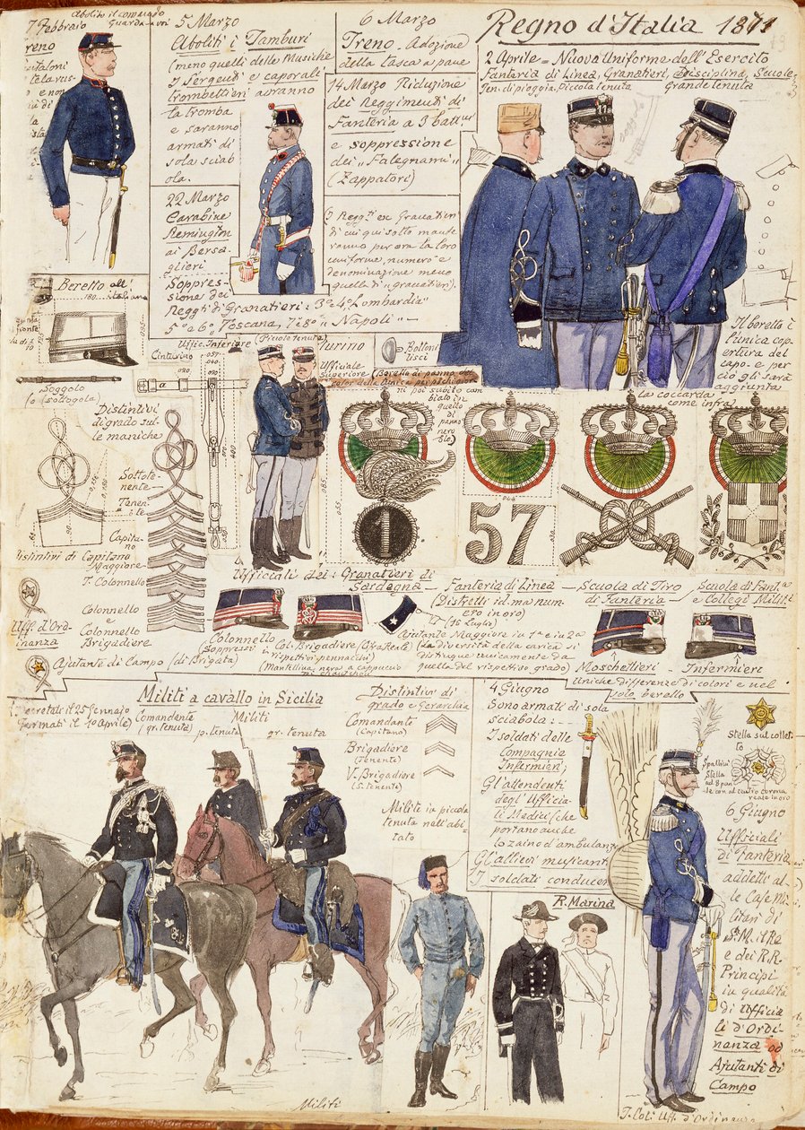 Various uniforms of Kingdom of Italy by Quinto Cenni, color plate بواسطة كوينتو سيني