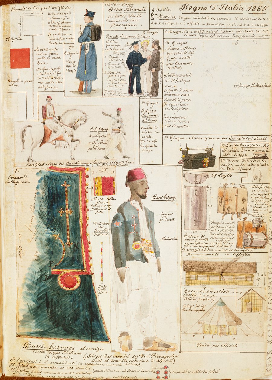 Various uniforms of Kingdom of Italy, color plate by Quinto Cenni بواسطة كوينتو سيني