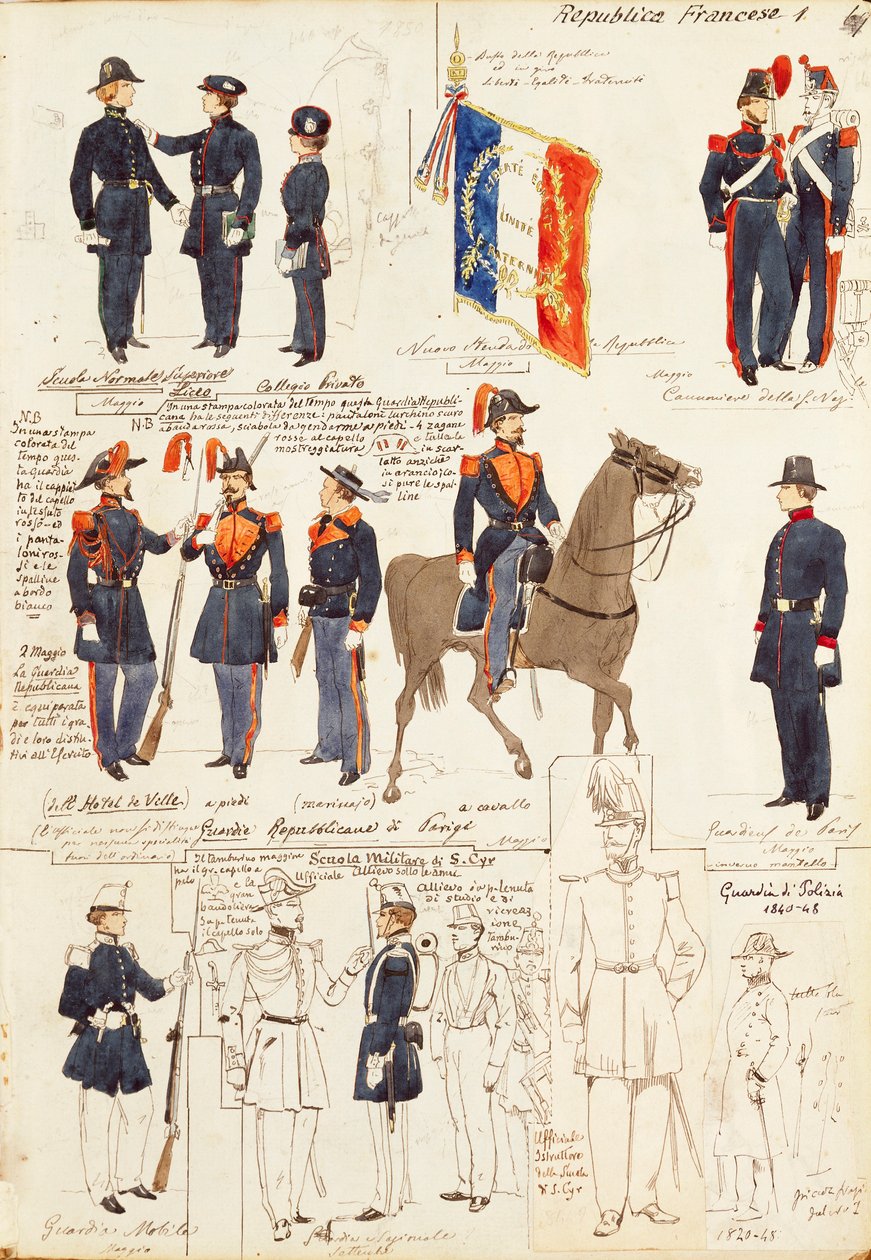 Various uniforms of Republic of France, by Quinto Cenni, color plate بواسطة كوينتو سيني