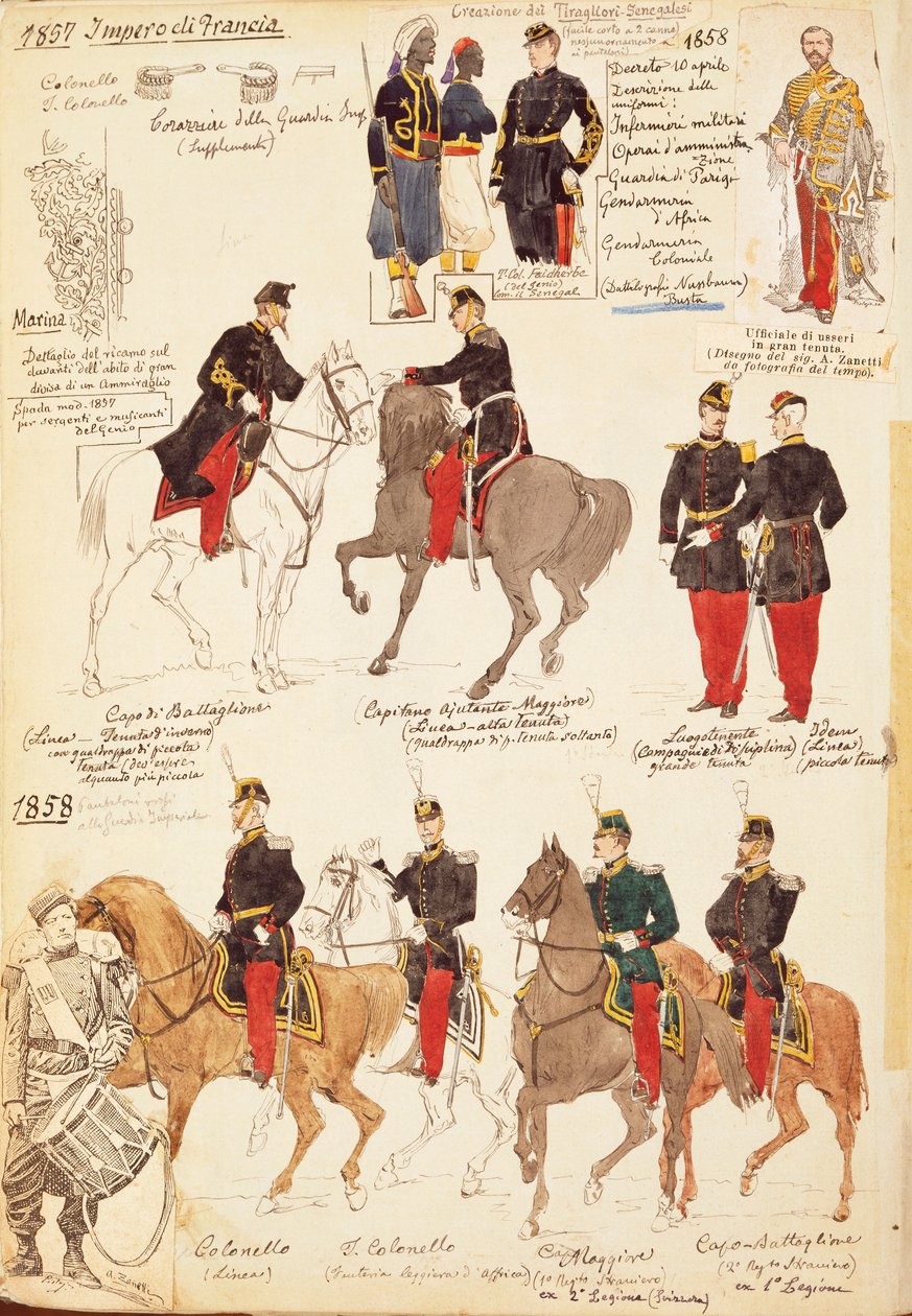 Various uniforms of the Kingdom of France, by Quinto Cenni, color plate بواسطة كوينتو سيني