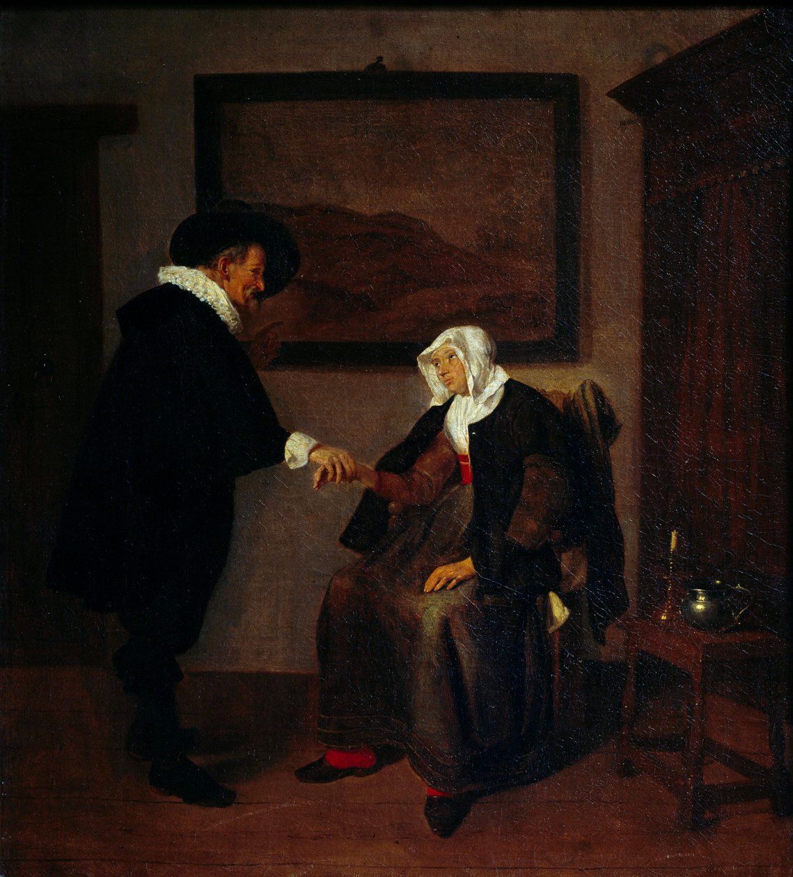 التشاور الرسم بواسطة Quiringh Gerritsz Van Brekelenkam (حوالي 1620-1668). الشمس 0.57x0.52 م بواسطة Quiringh Gerritsz. فان بريكيلينكام