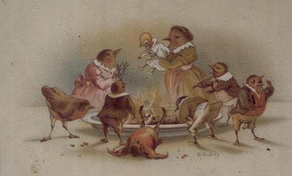 عائلة الطيور ، بطاقة عيد الميلاد الفيكتوري بواسطة ر. دادلي