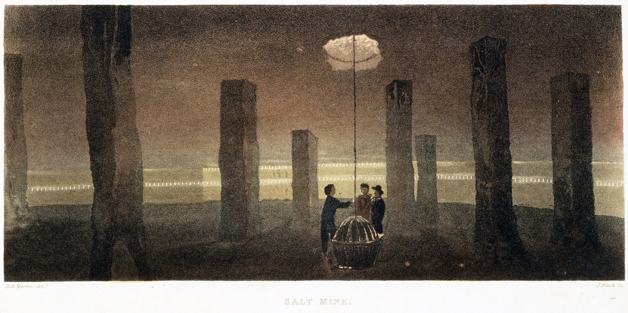 منجم الملح ، شيشاير ، محفور بواسطة جيه.بلوك ، 1814 (ألوان مائية) بواسطة RH بعد الدلق