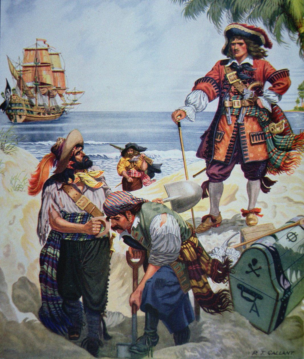 Pirate Chief burying treasure (colour litho) بواسطة RJ جالانت
