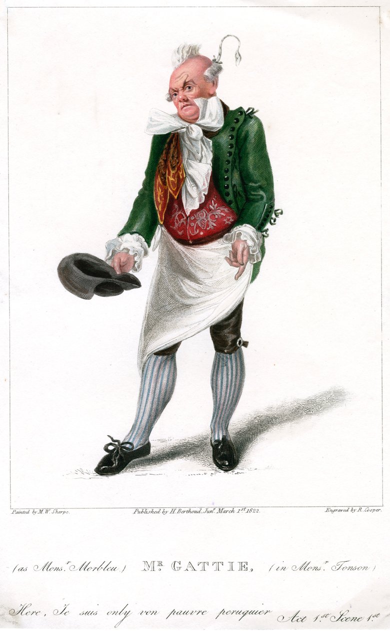 السيد جاتي مثل السيد موربلو في Monsieur Tonson ، 1822. بواسطة ر. كوبر
