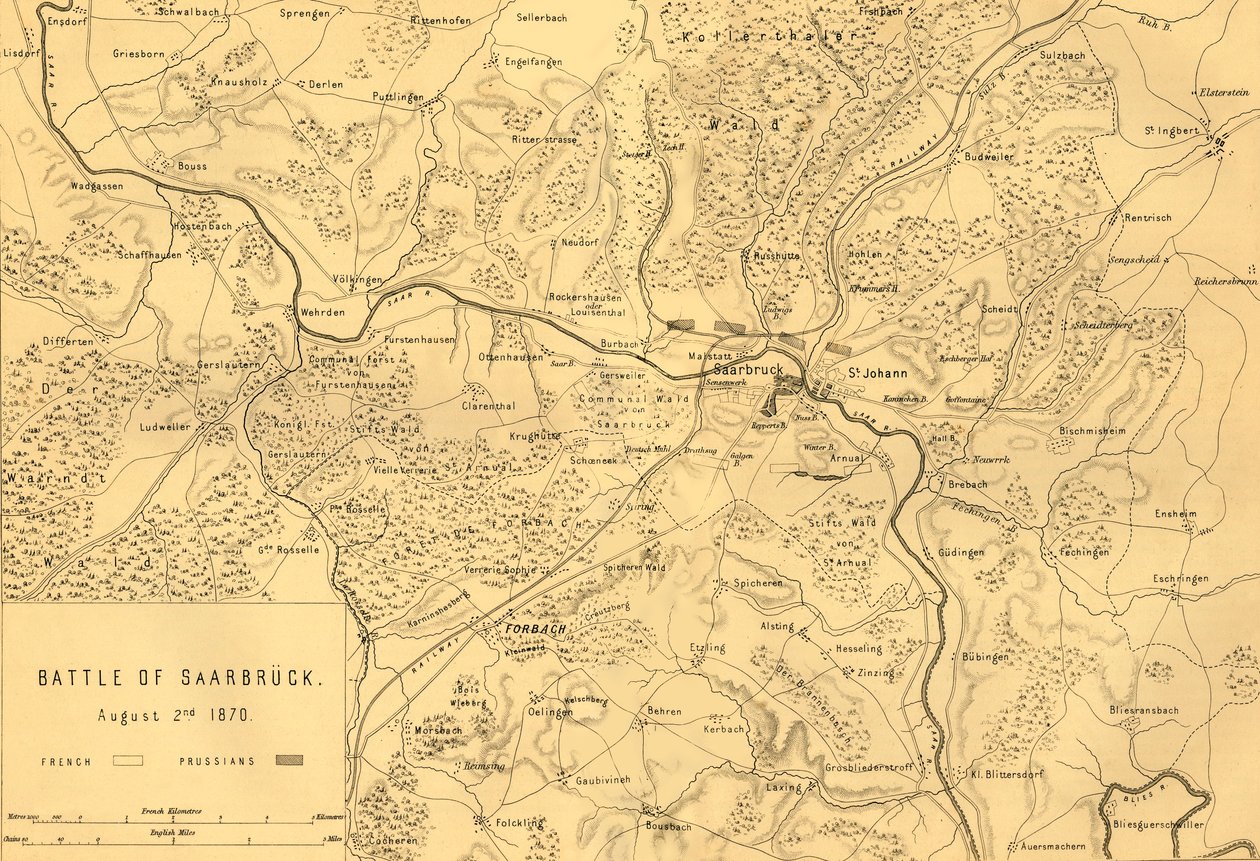 خريطة معركة ساربروكن ، 2 أغسطس 1870 ، عام 1872. بواسطة ر. ووكر