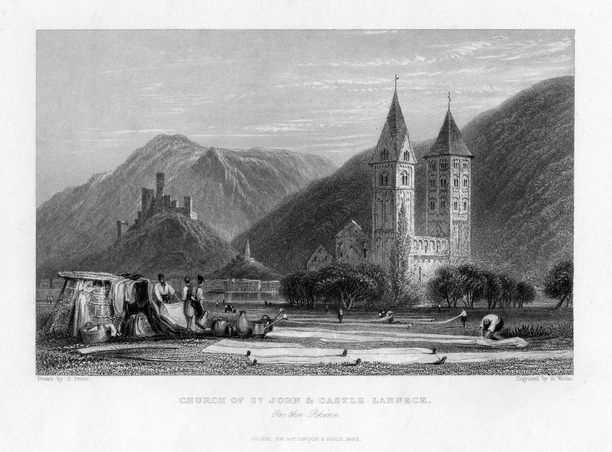 كنيسة سانت جون وقلعة لاهنك على نهر الراين ، 1838 بواسطة ر. واليس