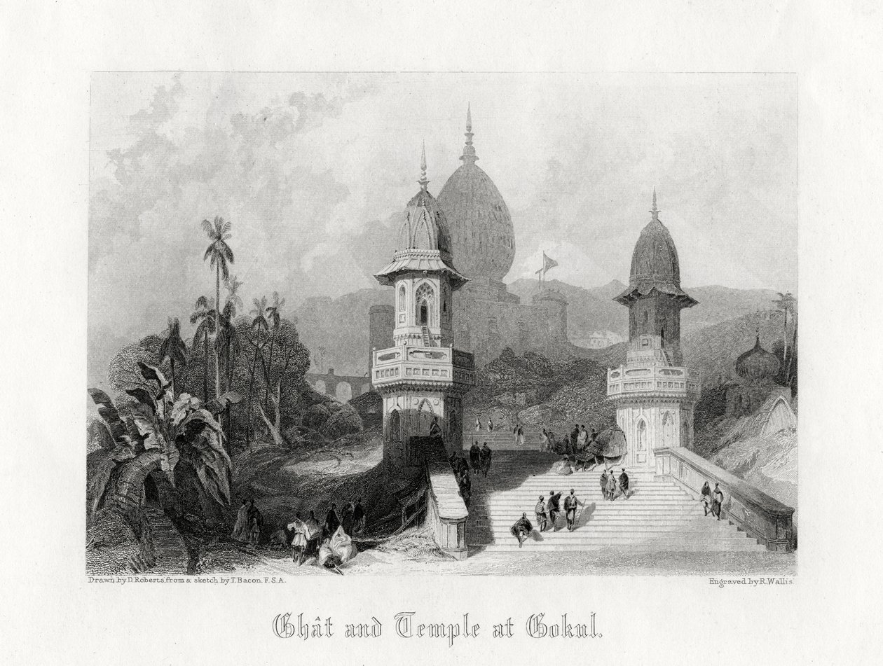 غات ومعبد في جوكول ، الهند ، c1838. بواسطة ر. واليس