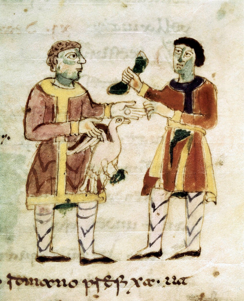 تاجر الدجاج من مخطوطة "De Universo" (ou De rerum naturis (De la Nature des choses) بواسطة Rabanus Maurus أو Mauro Rabano Magnentius