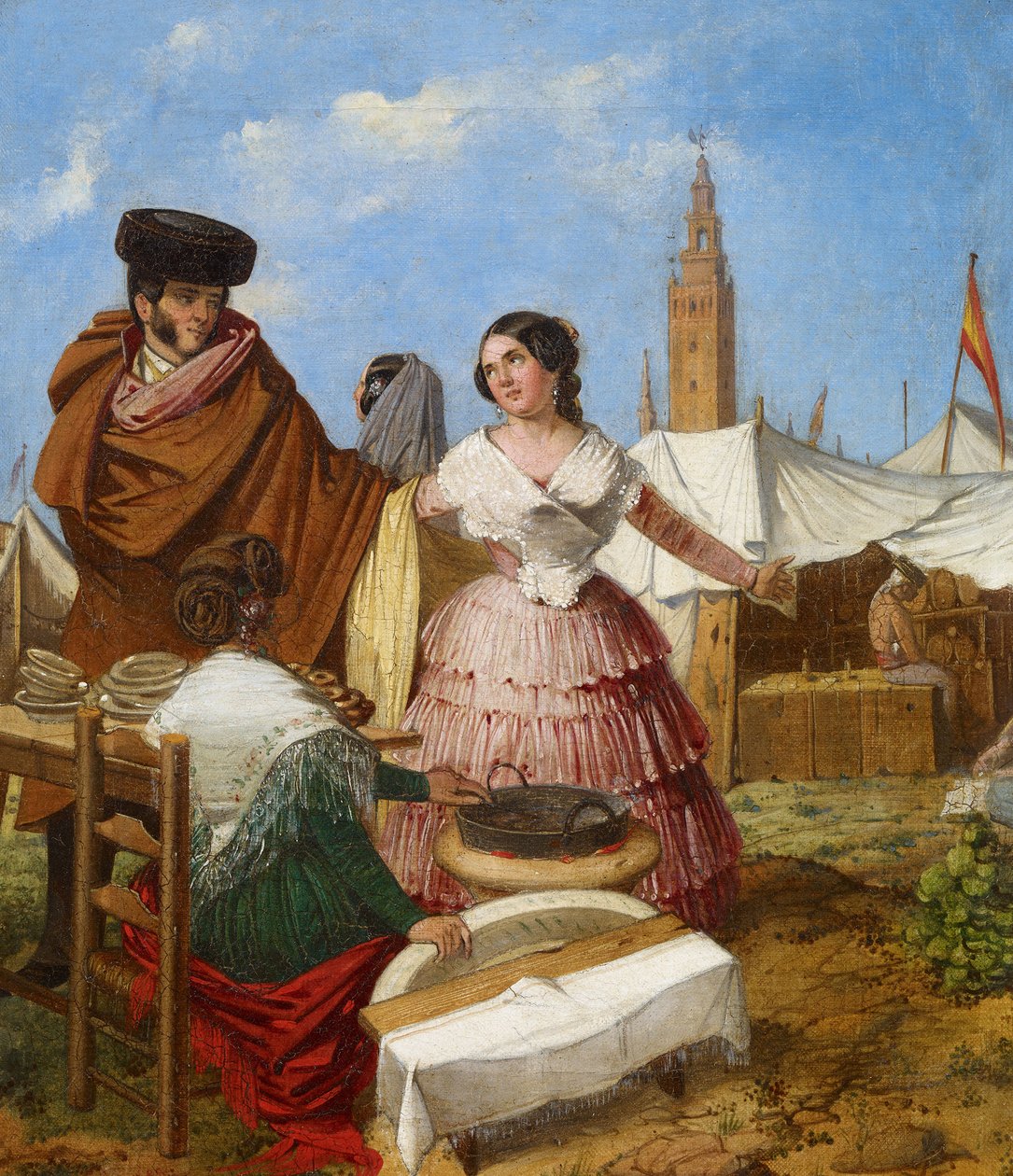 التودد في كشك المعجنات على شكل حلقة في معرض إشبيلية - بنجوميا ، رافائيل (حوالي 1825 - 1887) - 1852 - زيت على قماش - 35 × 30 - متحف كارمن تيسن ، ملقة بواسطة رافائيل بنجوميا