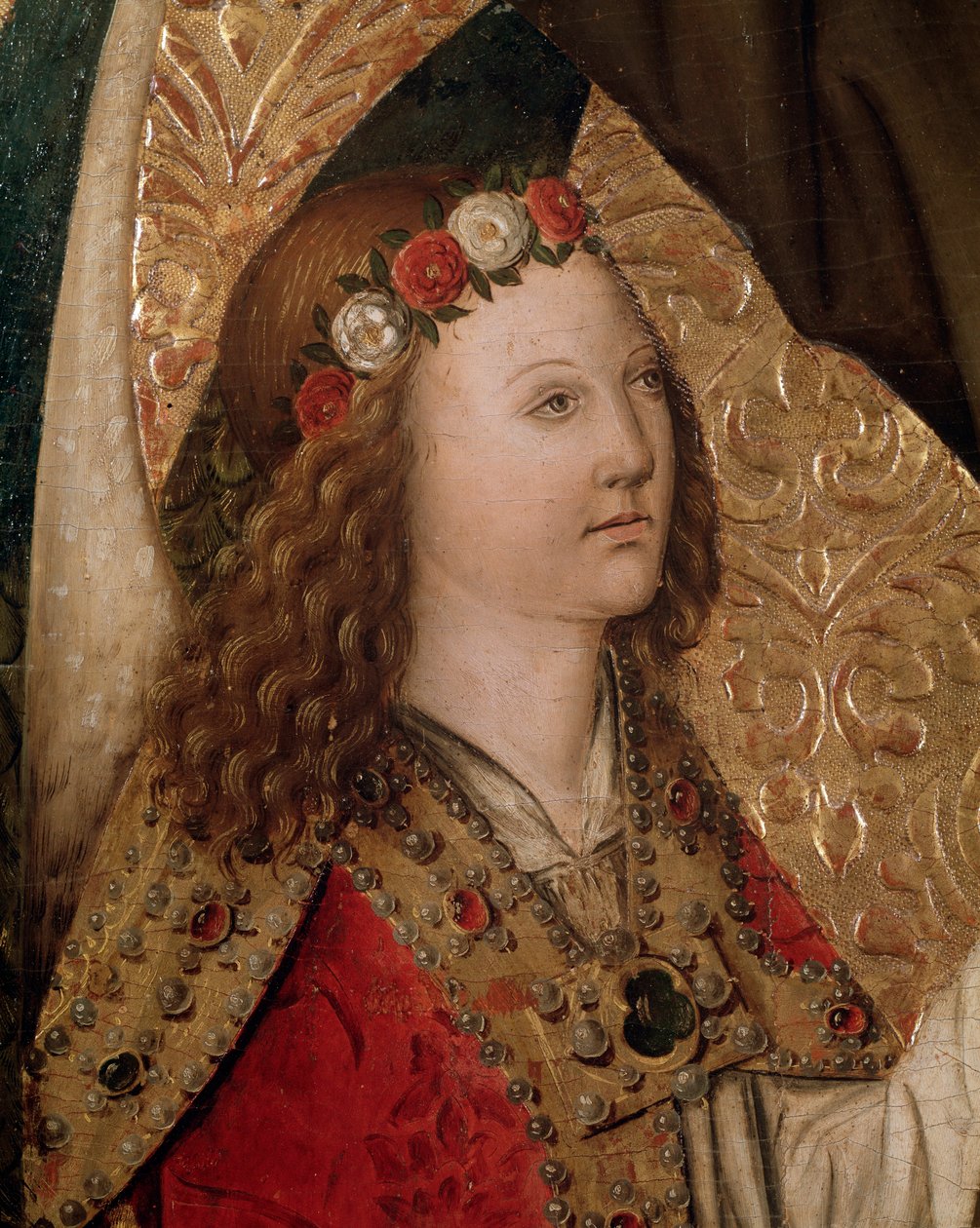 ملاك ، تفاصيل من St Bernardin of Siena altarpiece (زيت على لوح بواسطة رافائيل وفيغيرا جوان (نشط عام 1454 1477) توماس