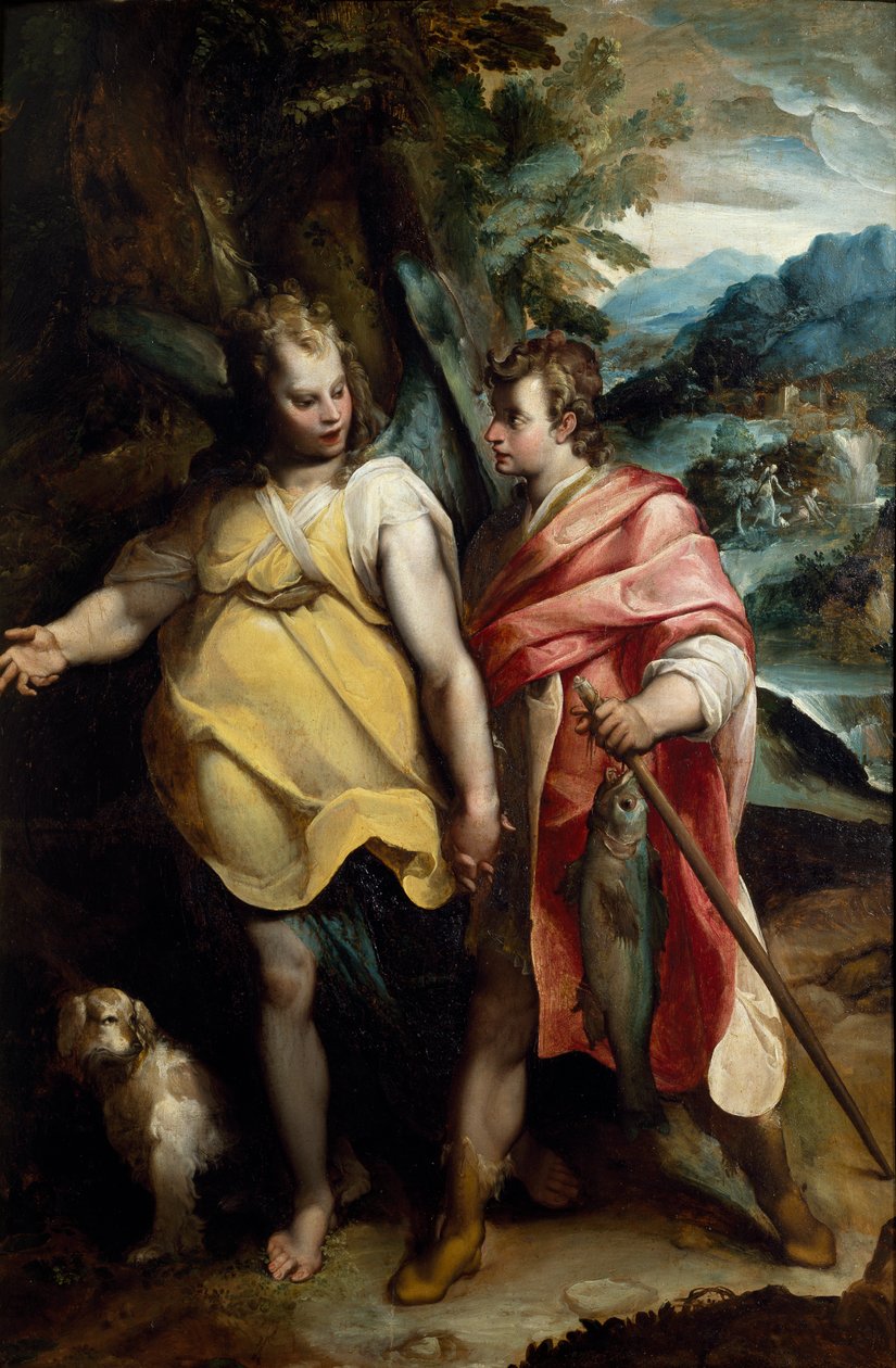 Tobias and Angel, by Raffaellino da Reggio (1550-1578) بواسطة Raffaellino da Reggio (حوالي 1550 78)