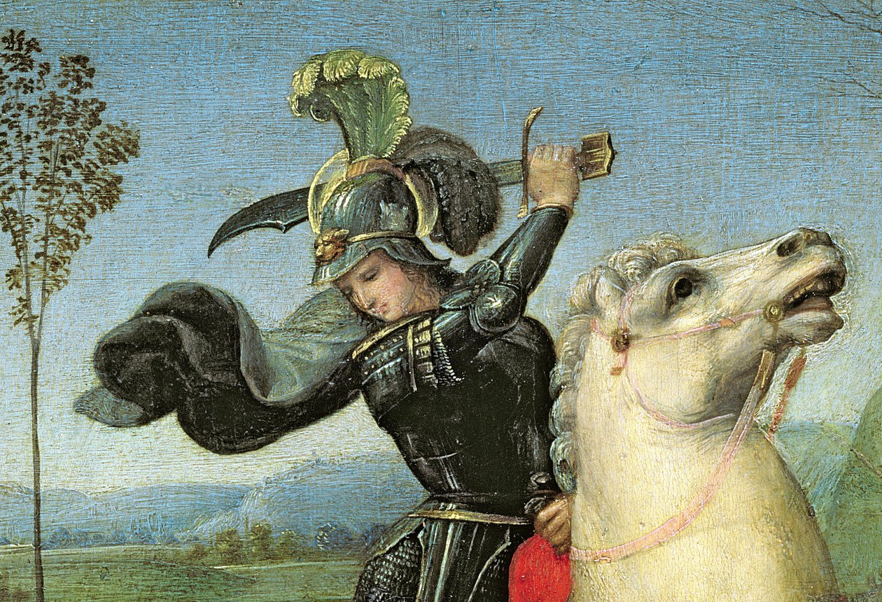 سانت جورج تكافح مع التنين ، c.1503-05 (تفاصيل 15971) بواسطة رافايللو سانزيو رافائيل