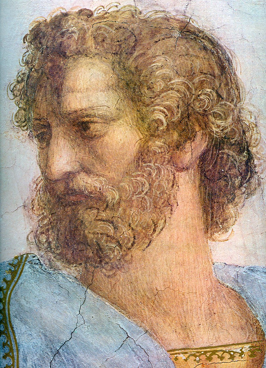 أرسطو. غرفة Segnatura. مدرسة أثينا التفاصيل ، 1509-1511 بواسطة رافايللو سانزيو رافائيل