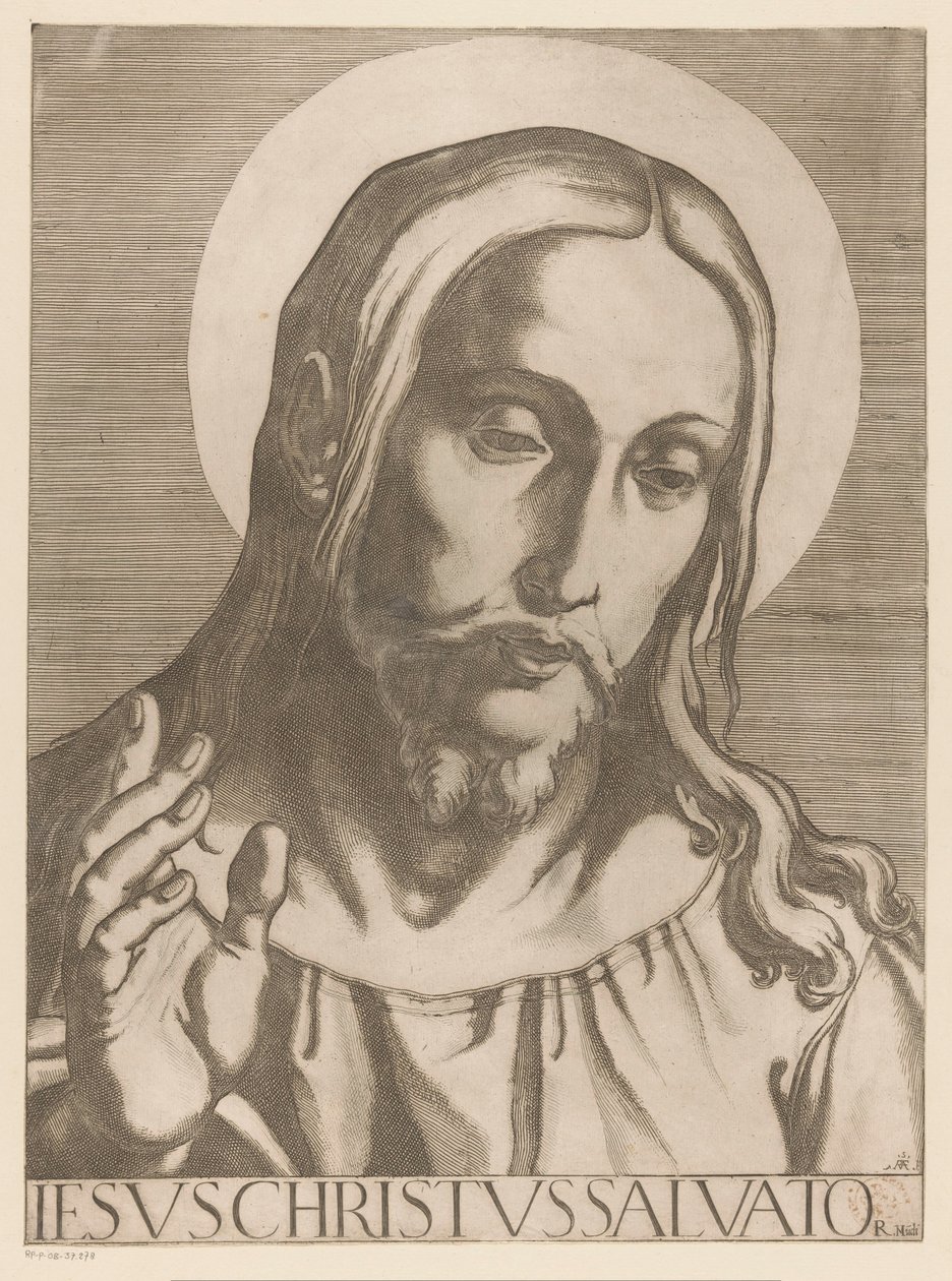 السيد المسيح يسوع المسيح سالفاتور مودي (العنوان على الكائن) المسيح ، ماري إن دي توالف الرسول (عنوان السلسلة) الكلية الرسولية المقدسة (عنوان السلسلة) بواسطة Raffaello Schiaminossi