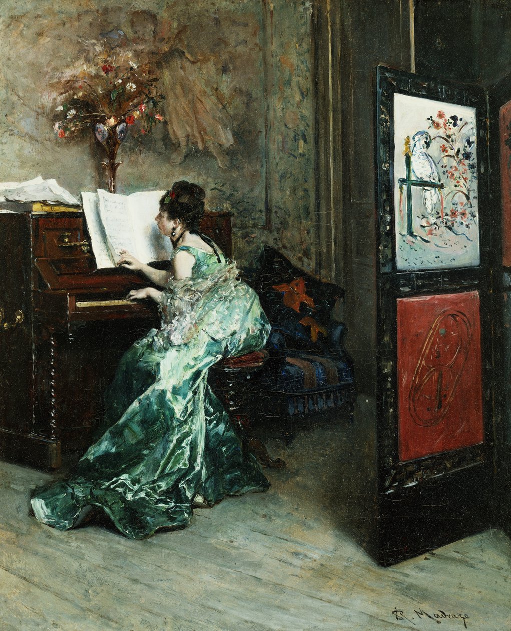 سيدة تعزف على البيانو في الداخل ، بواسطة Raimundo de Madrazo y Garreta