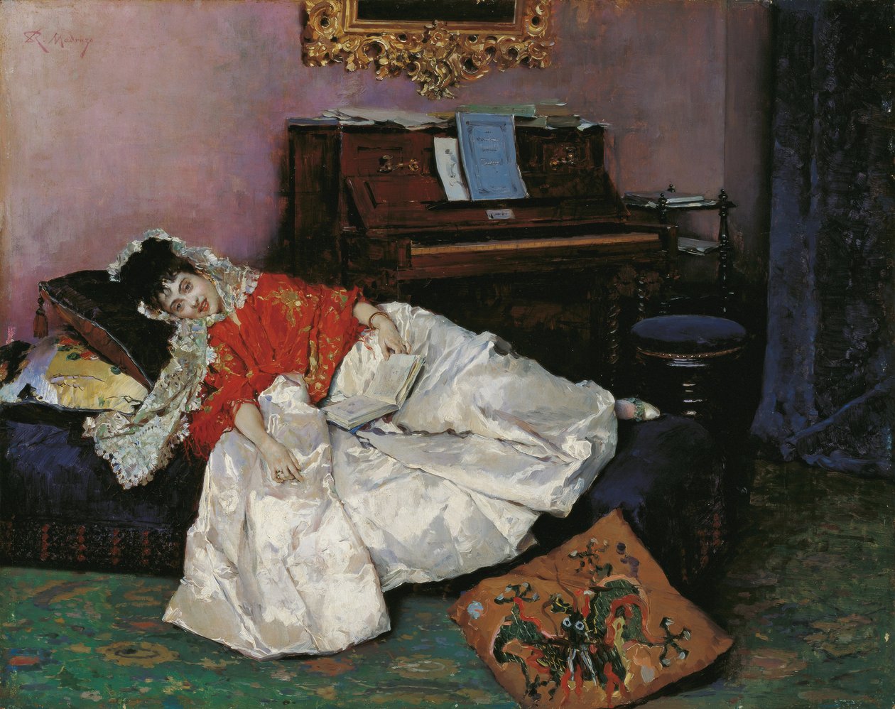 "" القراءة "صورة ألين ماسون فيتو a la japonaise (جابونيزم) لوحة لرايموندو دي مادرازو إي غاريتا (1841-1920) 1883-1885 متحف كارمن تيسن ، ملقة إسبانيا بواسطة Raimundo de Madrazo y Garreta