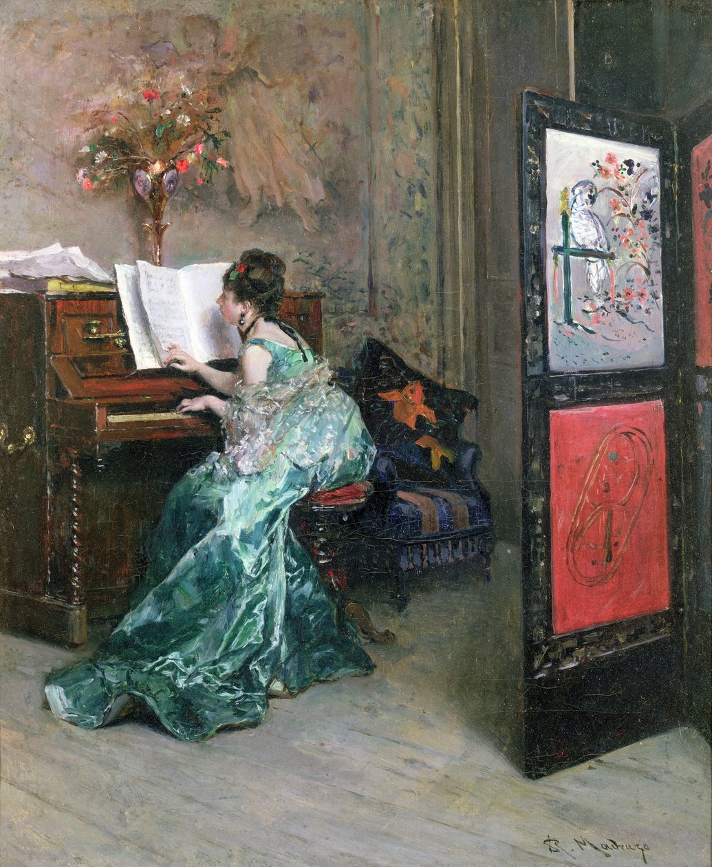 سيدة تعزف على البيانو في الداخل بواسطة Raimundo de Madrazo y Garreta