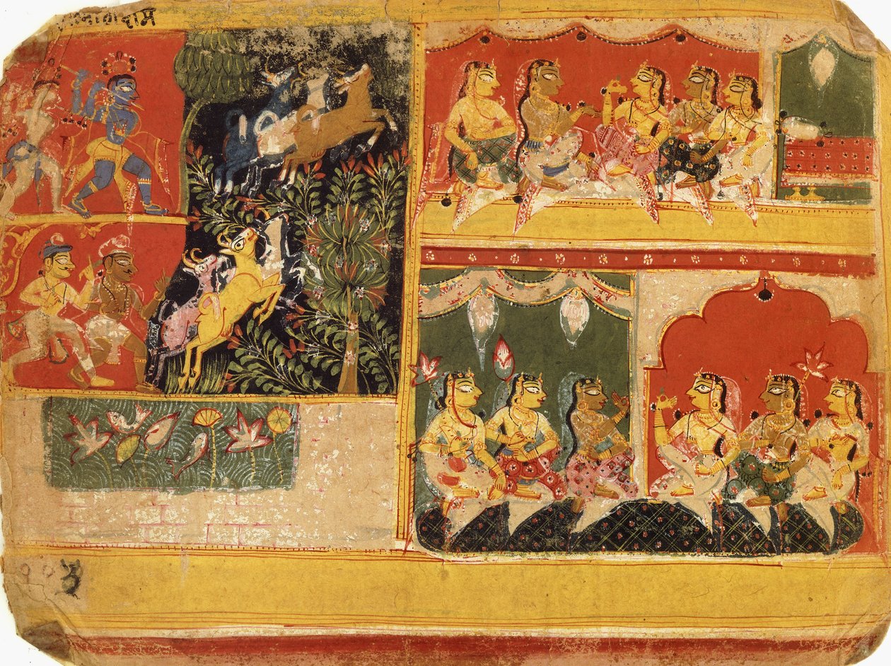 رسم توضيحي لـ "بهاجفاتا بورانا" ، الكتاب العاشر ، الفصل 21 ، ج 1525 بواسطة مدرسة راجبوت