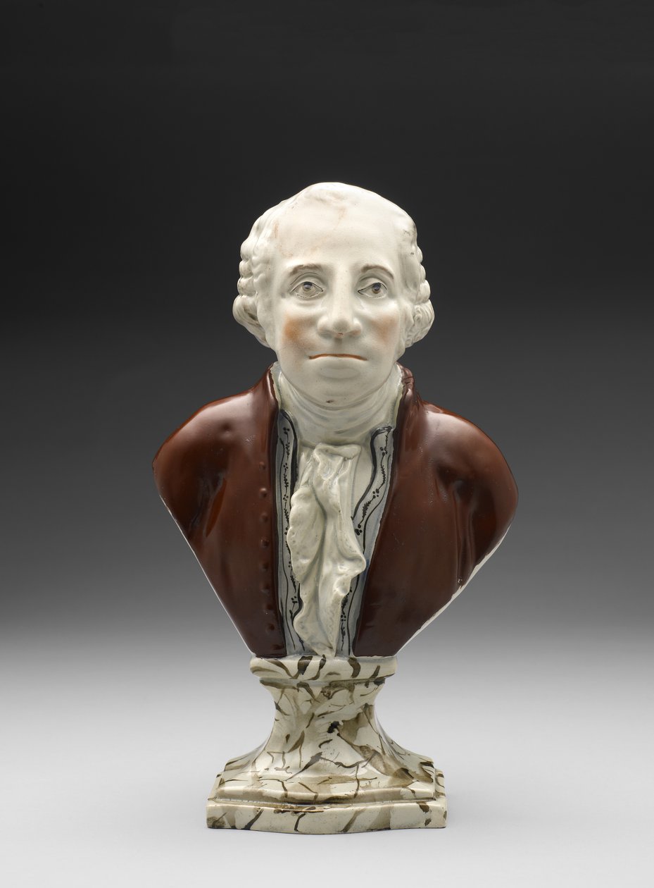 تمثال نصفي لجورج واشنطن ، ج. 1782-1795 (آنية خزفية مطلية بالرصاص (لآلئ) مينا مزججة) بواسطة رالف الأب وود