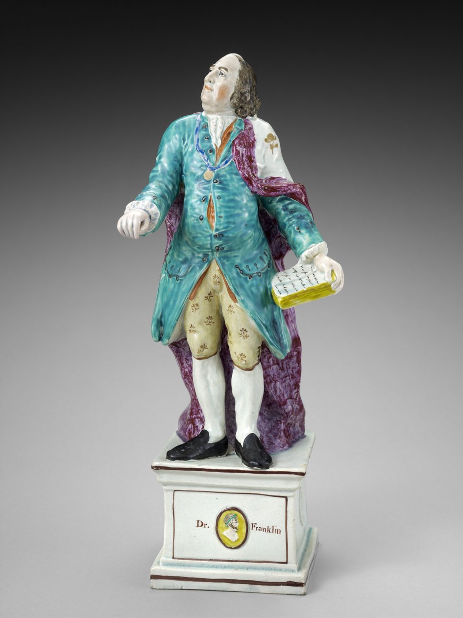شكل بنجامين فرانكلين ، ج. 1782-1795 (آنية خزفية مطلية بالرصاص (لآلئ) مينا مزججة) بواسطة رالف الأب وود