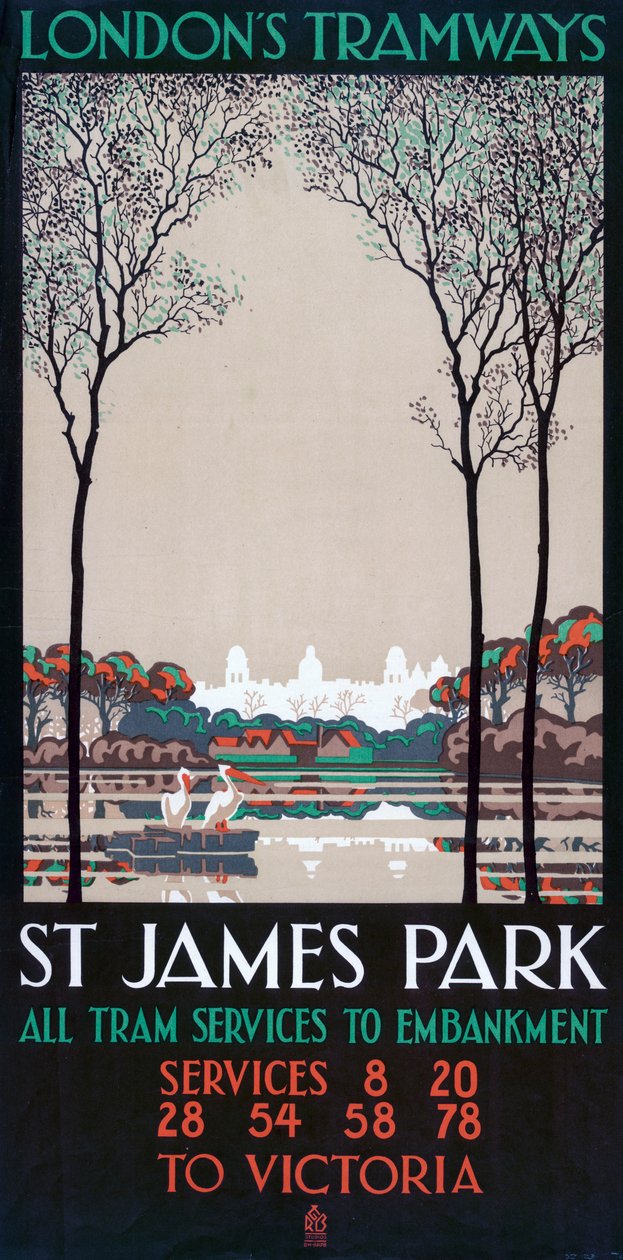 ملصق "St James 'Park" ، مجلس مقاطعة لندن LCC Tramways ، 1928 بواسطة استوديوهات رالف وبراون