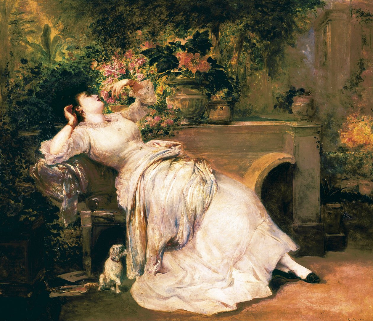 امرأة في حديقة. لوحة لرامون مارتي ألسينا (1826-1894) ، النصف الثاني من القرن التاسع عشر. بواسطة رامون مارتي Alsina