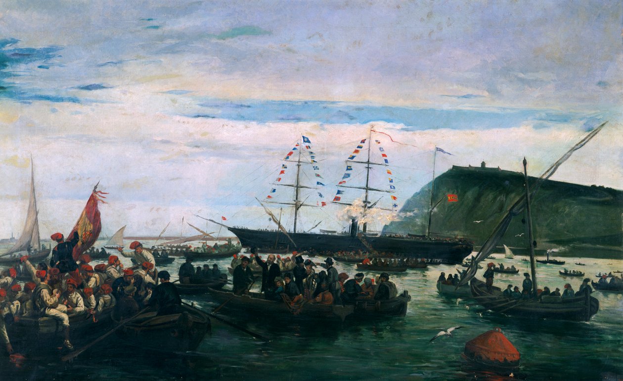 Catalan volunteers embarking for the war in Cuba in 1870 بواسطة Ramón Padró y Pedret