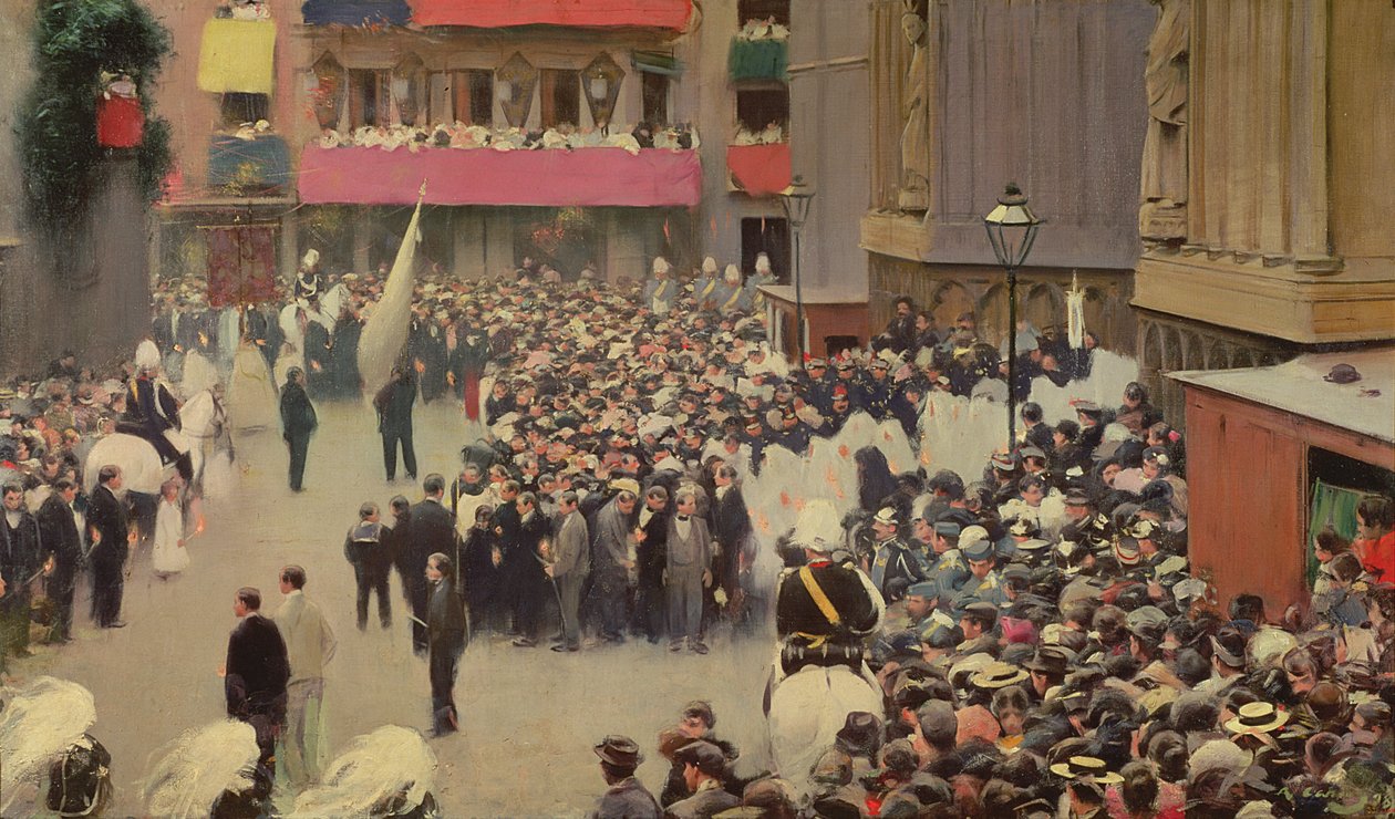 موكب كوربوس كريستي يغادر كنيسة سانتا ماريا ديل مار ، 1898 بواسطة رامون كاساس إي كاربو