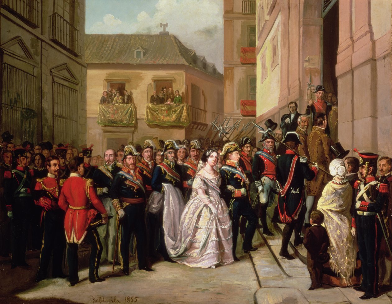 إيزابيلا الثانية من إسبانيا (1830-1904) وزوجها فرانسيسكو دي أسيزي يزوران كنيسة سانتا ماريا بواسطة رامون سولديفيلا تريبات