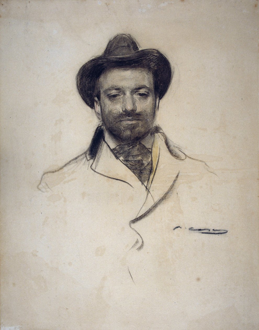 "" صورة للرسام والمصور الإسباني خوسيه ماريا سيرت (1874-1945) "" رسم بالفحم رسمه رامون كاساس (1866-1932) مجموعة خاصة 1904 بواسطة رامون كاساس