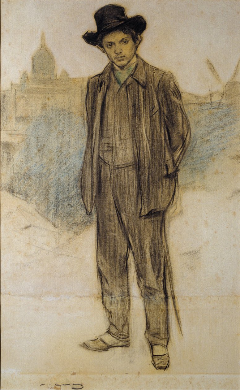 صورة لبابلو بيكاسو - عمل رامون كاساس (1866-1932) - ج. 1900 - باستيل على ورق - 69x44.5 - متحف كاتالونيا الوطني للفنون ، برشلونة بواسطة رامون كاساس