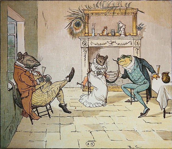 صل يا سيد Frog ، هل ستعطينا أغنية ؟، توضيح من A Frog Who Would a Wooing Go ، c.1900 (انظر أيضًا 8465) بواسطة راندولف كالديكوت
