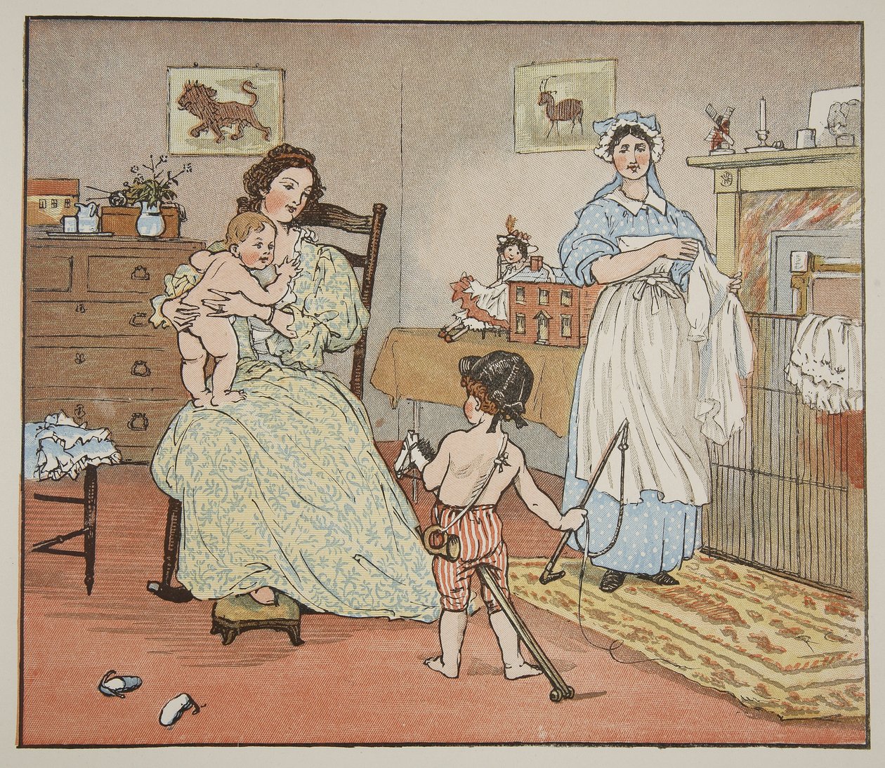 وداعا ، رضيع ، رسم توضيحي من "Hey Diddle Diddle and Bye، Baby Bunting" ، 1882 بواسطة راندولف كالديكوت