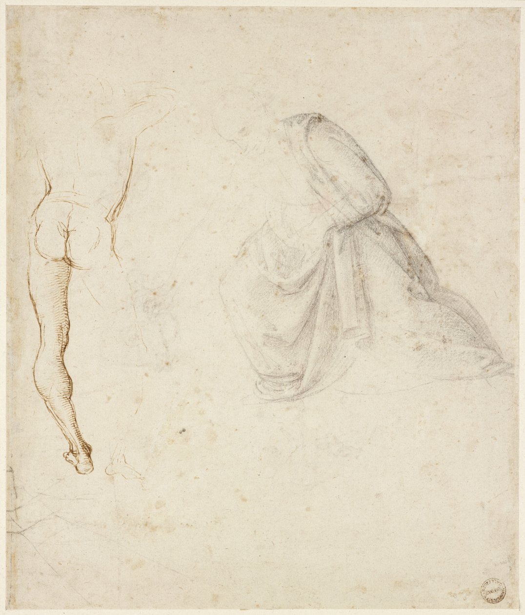 Recto: منظر خلفي لرجل واقف بعد Signorelli ؛ ستارة شكل راكع ، WA1846.145 بواسطة رافايللو سانزيو رافائيل